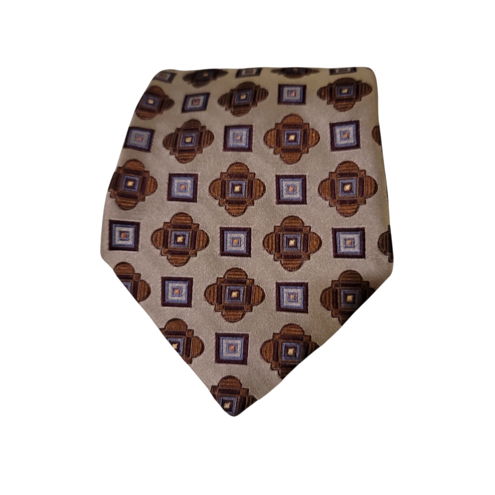 JoS.A.BANK Signature Gold Geometric Patterned Mens Tie 60" MADE IN ITALY.